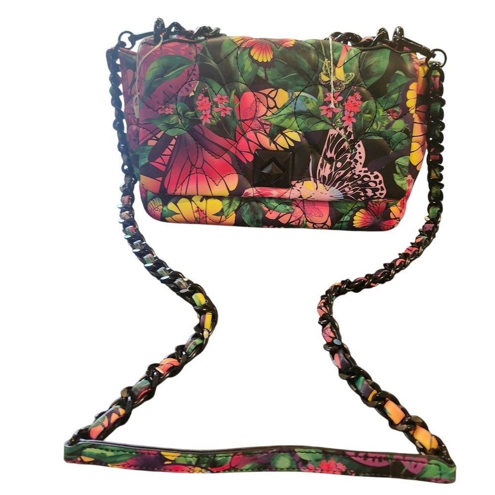 Betsey Johnson Quilted Butterfly Flap Crossbody Bag Chain Multicolor Floral NWOT